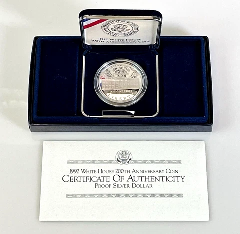 1992 White House Commemorative Proof Silver Dollar, Packaging COA Cover
