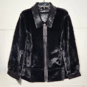 Chaqueta reversible de piel de serpiente Pamela McCoy para mujer talla grande negra nueva con etiquetas - Imagen 1 de 14
