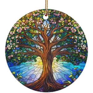 Christmas Tree Of Life Hanging Stained Glass Flower Art Ornament Gift Home Decor - Picture 1 of 6