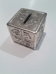 Vintage Metal Bank. Alphabet. Nursery Rhyme, Japan, Silvertone   - Picture 1 of 8