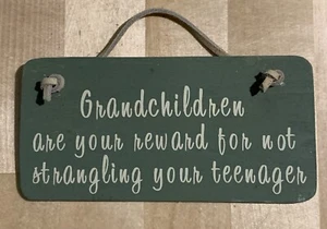 "SUPER SÜSSES SCHILD ""Enkelkinder sind Ihre Belohnung dafür, dass Sie Ihren Teenager nicht erwürgen""" - Bild 1 von 1