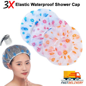 3X Elastic Waterproof Shower Cap Hat Bath Head Hair Cover Salon Shower Cap