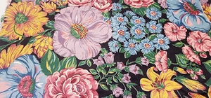 Vintage Fabric * Floral * 100% cotton - 16" x 43" deep vibrant colors - Picture 1 of 2