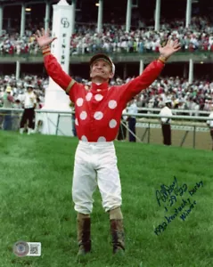 FOTO 8x10 autografiada firmada por Pat Day + ganador del Derby de Kentucky 1992 Beckett Bas - Imagen 1 de 2