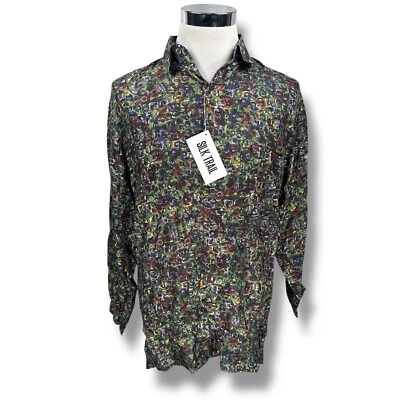 Camisa masculina vintage Silk Trail Robert Stock grande abstrata botão geométrico nova - Imagem 1 de 4