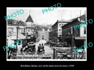 FOTO ANTIGUA TAMAÑO POSTAL DE KETCHIKAN ALASKA LA CALLE PRINCIPAL Y TIENDAS c1930 - Imagen 1 de 1