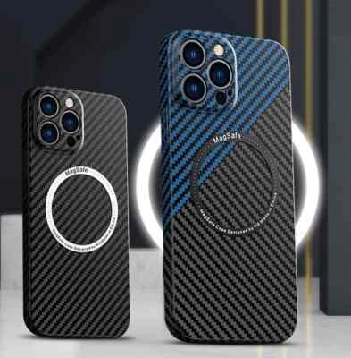 Coque Housse MagSafe iPhone 11 12 13 14 15 16 pro Etui Fibre Carbone Case Cover