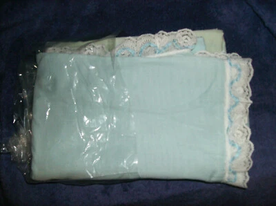 BLUE 60" X 82" TABLECLOTH LACE EDGES NO IRON FABRIC Table Cloth WASH MADE IN USA - Image 1 of 4