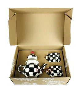 MacKenzie-Childs Courtly Check Tea Party Set 2 Tea Cups Tea For Me New Box - Picture 1 of 6