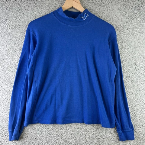 Detroit Lions Sweatshirt Womens Medium M Blue Mock Neck Pullover Retro NFL Logo Cover