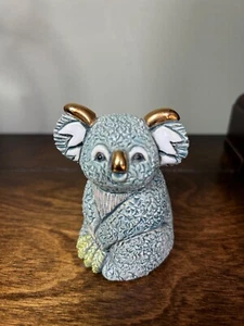 Koala Bear De Rosa DeRosa Uruguay Figurine Green Gold Platinum Ceramic 3 1/4 In - Picture 1 of 3