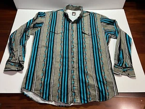 VINTAGE Karman Aztec Button Down Shirt Adult XL Western Pockets Mens USA Made - Picture 1 of 8