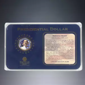 Moneda revestido de oro Barack Obama 2007 American Mint coloreada presidencial $1 dólar - Imagen 1 de 3