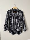 Gap Flannel 1/2 Button Pullover Plaid Women?s Small Grey And Black