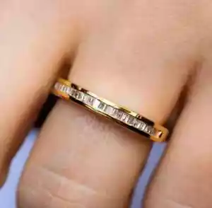 Wedding Band 1Ct Baguette Cut Lab Created Diamond Ring 14k Yellow Gold Plated - Picture 1 of 12