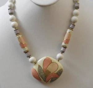 Vintage Lavender Peach Off White Gold Tone Bead Necklace About 10" Drop G61 - Imagen 1 de 12