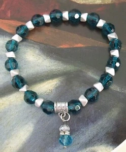 New Montana Blue Beads Snowman Dangle Christmas Holiday Stretch Bracelet 7.5" - Picture 1 of 9