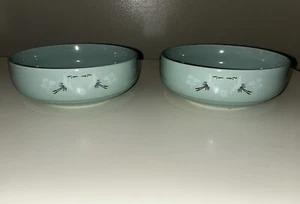 Signierte Vintage koreanische Seladon Porzellan Kranich Motiv Reisschalen, 2er Set - Bild 1 von 9