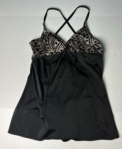 Jaclyn Smith Women’s Size 12 Swimsuit Swim Dress Black Leopard Print Criss Cross - Picture 1 of 9