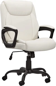 Classic Puresoft PU-Padded Mid-Back Office Computer Desk Chair with Armrest Crea - Picture 1 of 12