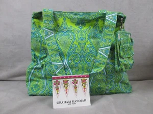 Graham Kandiah New York Laguna Shoulder Bag Green Blue Paisley Purse Tote - Picture 1 of 20