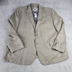 JOSEPH ABBOUD Linen Blazer Jacket Men 3X Biege Classic Fit Elbow Patch - Picture 1 of 11