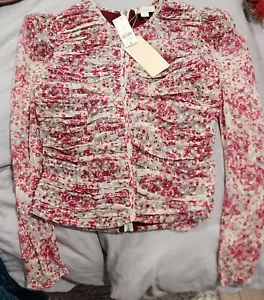 Anthropologie Größe XS rosa Blumen Top Let Me Be Rüsched feminine Kokette neu mit Etikett - Bild 1 von 15