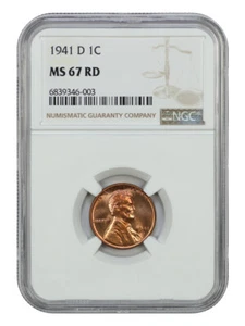 1941-D 1C NGC MS67RD - Centavo Lincoln (reverso de trigo) - Imagen 1 de 2