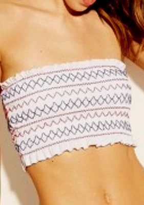 WOMEN JUNIORS XS XHILARATION SHIRRED BRA PADDED LINED BANDEAU SWIM TOP STRAPLESS - Image 1 of 4