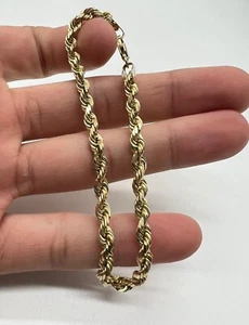 Real 10k Yellow Gold Rope Bracelet 4mm 8 Inch Men women diamond Cut On Sale - Picture 1 of 6