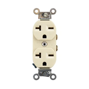 RECEPTÁCULO DÚPLEX CUERPO ESTRECHO LEVITON 5824-I, MARFIL RECTO, 20A 250V (PAQUETE DE 10) - Imagen 1 de 3