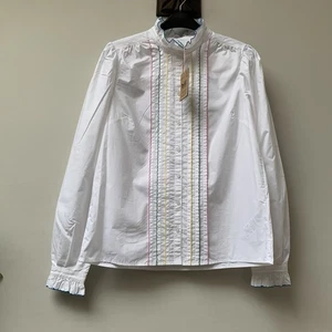 Boden Felicity Cotton Blouse Shirt Top Size Uk 6 Reg Rainbow Embroidery NEW - Picture 1 of 13