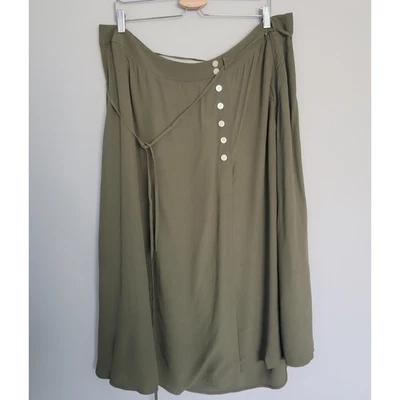 NWOT Talbots Midi Wrap Skirt Plus 18W Faux Button Front Lined Green - Image 1 of 4