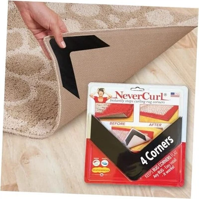 NeverCurl-Pack V Shape Rug Corner Grippers - Rug Gripper for Hardwood Floors 4 - Image 1 of 4