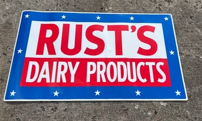 Letrero de calcomanía vintage de camión de entrega de leche Rusts Dairy Products 42x24 Sharon PA NOS Foto 1 de 3