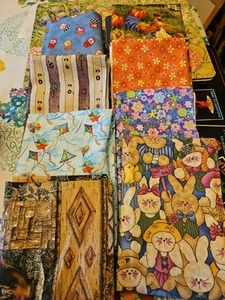 Lot Of 8 Half Yards Of Colorful Cotton Fabrics Fun Designs Each Different  - Picture 1 of 15