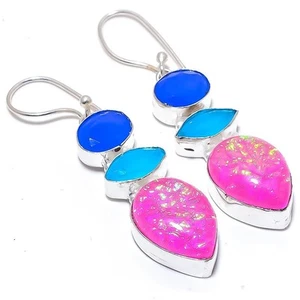 Triplete ópalo de fuego, piedras preciosas de ónix 925 pendiente de joyería... - Imagen 1 de 5