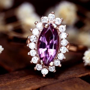 Anillo de oro amarillo de 18 quilates con diamantes naturales de zafiro púrpura natural sin tratar certificado - Imagen 1 de 7