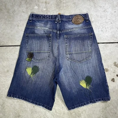 Pantalones Cortos Vaqueros Vintage Akademiks Sueltos Bordados 34 Y2K Corazones Verdes  Foto 1 de 4
