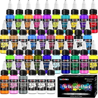 Airbrush Paint Set, 34 Colors Acrylic Air brush Paint Kit with 2 Thinner, Ready - image 1 of 4