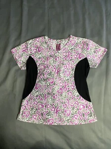 Stretch Scrub Top~Breast Cancer Awareness w/Pink Ribbons~Divine by JDM Sz Large - Picture 1 of 5