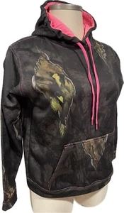 Mossy Oak Womens Black Camo Hoodie Pullover Drawstring w/Pockets Size L NEW - Picture 1 of 8