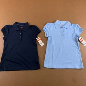Cat & Jack Girls Medium (8) Blue Short Sleeve Interlock Uniform Polo 2 Pack NWT - Picture 1 of 8
