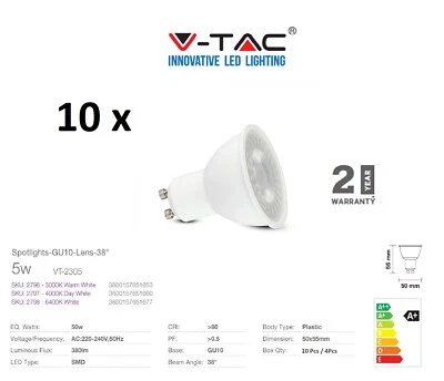 LED GU10 5W Spotlight Plastic 380Lm Cool / Nautral / Warm White by V-TAC - Image 1 of 4