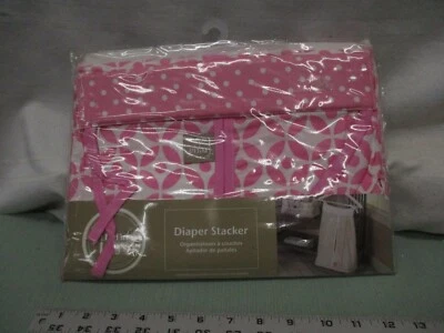 Trend Lab Diaper Stacker Baby Pink White Pattern Infant Nursery Room Accessory - Image 1 of 3