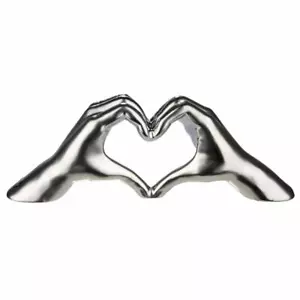 Gilde Hand Heart Dekoration Dekoobjekt Skulptur Herz Keramik Silber H 11 cm - Bild 1 von 2