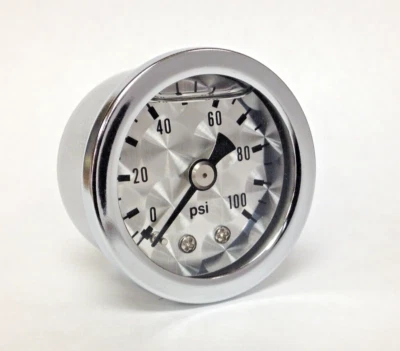 Датчик давления топлива Marshall 0-100 фунтов на квадратный дюйм обработанный двигатель 1,5 дюйма заполненный жидкостью - Изображение 1 из 4