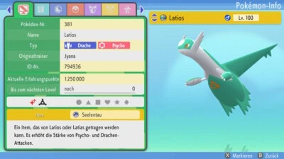 Latios Shiny | LVL 100 | Legal + Onlinefähig | Pokemon Diamant & Perl - Bild 1 von 4