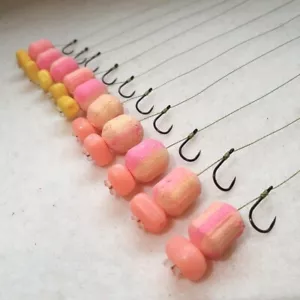 10 X HAIR RIGS PRELOADED WITH 14mm RHUBARB & CUSTARD WAFTERS CARPBALLS CARP - Picture 1 of 4