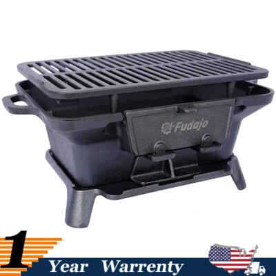 Parrilla rectangular de hierro fundido portátil sartén de mesa de carbón estufa de camping Foto 1 de 4